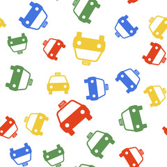 Color Taxi car icon isolated seamless pattern on white background. Vector.