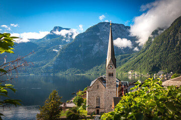 church in the mountains, hallstatt, austria