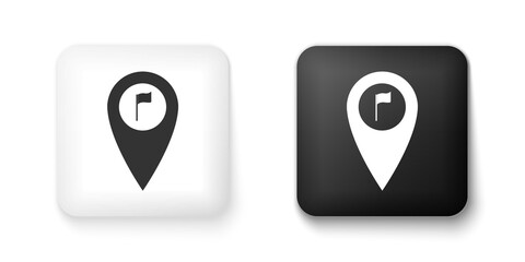 Black and white Map pointer with golf flag icon isolated on white background. Location marker symbol. Square button. Vector.