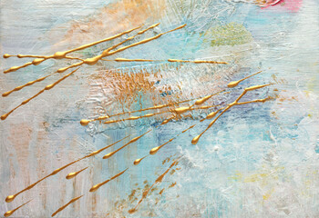 Art Abstract acrylic and watercolor  smear blot painting with gold glitter. Pastel color texture...