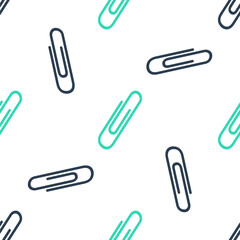 Green Paper clip icon isolated seamless pattern on white background. Vector.