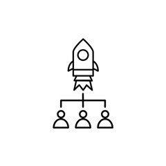 Icon of successful organization with rocket symbol. Organization and teamwork icon. Vector
