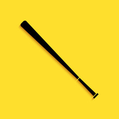 Black Baseball bat icon isolated on yellow background. Long shadow style. Vector.