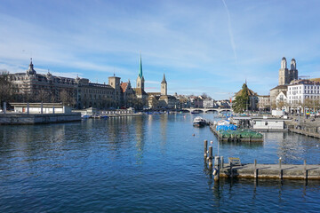 View over Zürich and the river Limmat in Switzerland	
