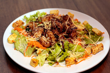 Colombian food, seafood, shrimp, salad