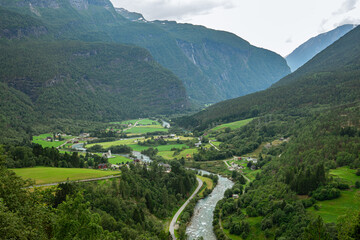 Fototapeta na wymiar Street through a valley near Borgund