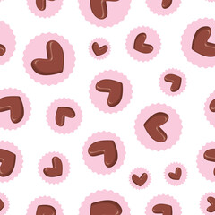 Heart shaped chocolates seamless vector pattern. Surface print design for fabrics, wedding stationery, valentines day cards, engagement scrapbook paper, anniversary gift wrap, textiles, and packaging.