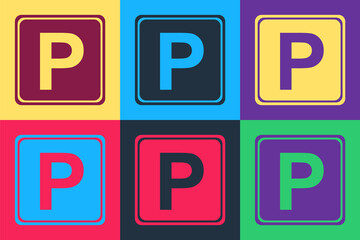 Pop art Parking sign icon isolated on color background. Street road sign. Vector.