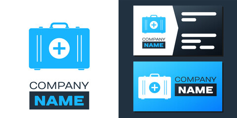 Logotype First aid kit icon isolated on white background. Medical box with cross. Medical equipment for emergency. Healthcare concept. Logo design template element. Vector.