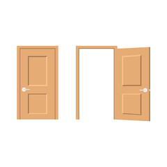 Open and closed doors. Vector illustration.