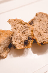 Inside of chocolate chip banana muffins 