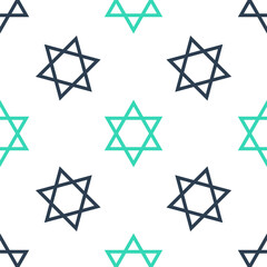 Green Star of David icon isolated seamless pattern on white background. Jewish religion symbol. Vector.
