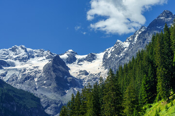 Mountain landscape along the road to Stelvio pass at summer