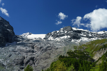 Mountain landscape along the road to Stelvio pass at summer