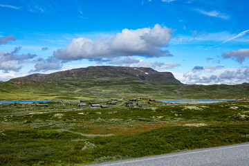 Huts at a pass road in Norway