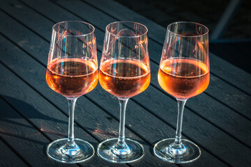 three glasses of rosé wine