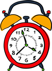 painted red alarm clock on white background
