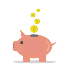 Pig piggy bank with coins vector illustration in flat style. Vector illustration.