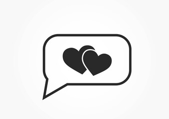 love message icon. chat bubble with two hearts. valentines and love symbol. isolated vector image