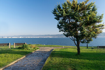 Fototapeta na wymiar Early in the Morning on the beach in Nessebar resort in Bulgaria