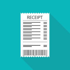 Receipt icon. Supermarket paper receipt. Vector illustration.