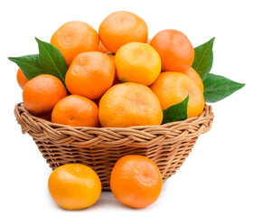 Fresh tangerines in a basket isolated on white
