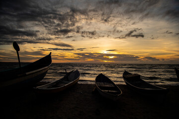 Sunset in the corner of the sea, caribbean sea beach