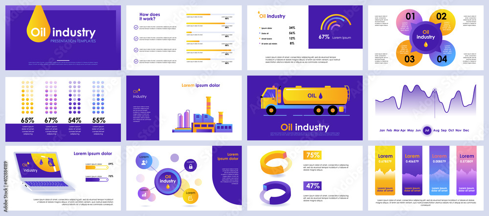 Aufkleber oil industry presentation slides templates from infographic elements and vector illustration. can be