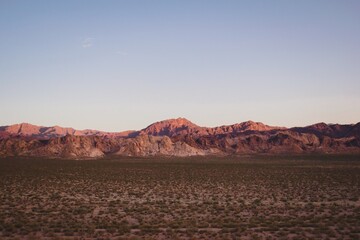 Arid rocky sierra at sunset near Uspallata, Mendoza, Argentina.