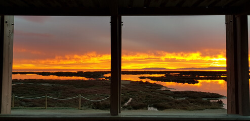 Beautiful panoramic view of sunset at Delta del Ebre, Spain