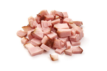 Diced Smoked meat, isolated on white background