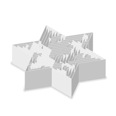 Naklejka premium Star-shaped complicated gray labyrinth in isometric view on white