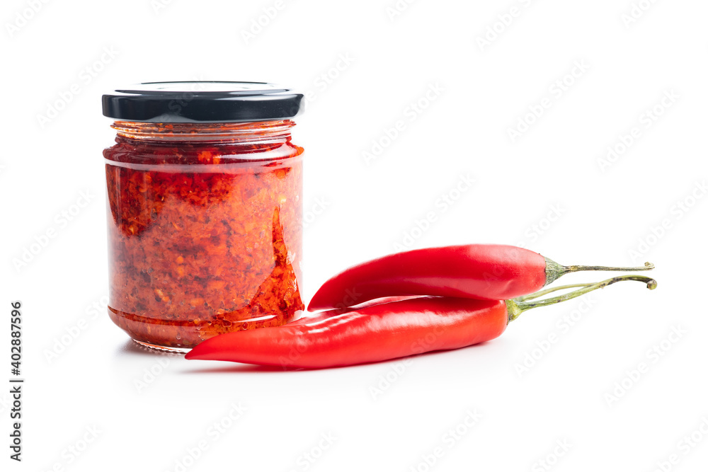 Poster red hot chili paste and chili peppers