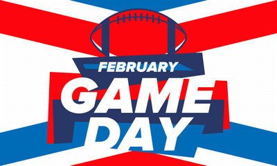Game Day. American football playoff. Super Bowl Party in United States. Final game of regular season. Professional team championship. Ball for american football. Sport poster. Vector illustration