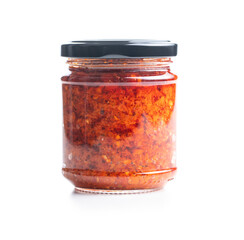 Red hot chili paste in jar