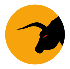 Illustration of a black bull on a round background