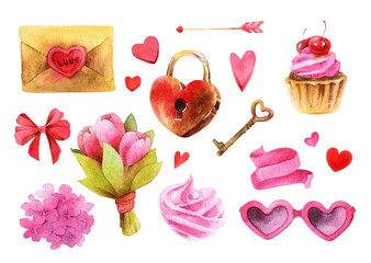 Watercolor elements for Valentine's Day - 402889117