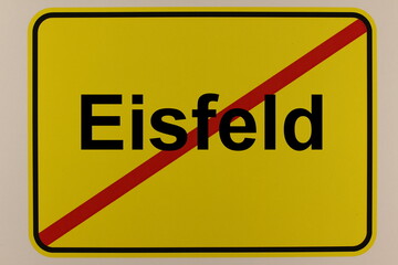 Illustration eines Stadtausgangsschildes der Stadt Eisfeld