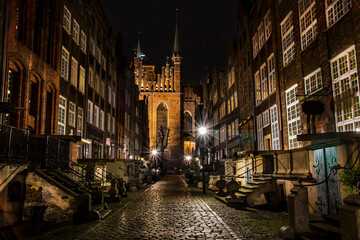 Mariacka Street in the city of Gdansk by night, Poland