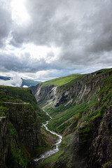 Valley from the Vøringsfossen with a river in Norway