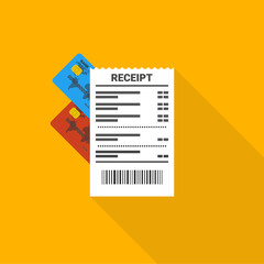 Receipt with credit card. Vector illustration.