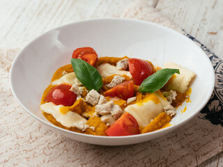 Ravioli with Vegan Cheesey Pumpkin Sauce
