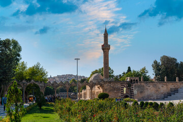Sanli Urfa, Turkey- September 12 2020:  Halil-ur Rahman Mosque and Holy lake in Golbasi Park - Urfa, Turkey © Bilal