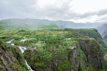 Fototapeta na wymiar Green plateau over the Vøringsfossen in Norway