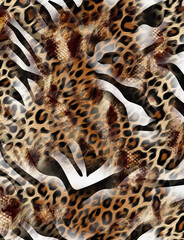 Animal print, leopard and zebra texture background, leopard skin design