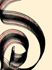 Artistic curl of the line. An abstract painting, a brushstroke. Art is black and white. Minimalism. Vector.