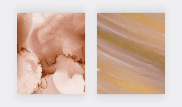 Brown with golden alcohol ink watercolor texture