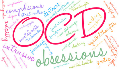 OCD Word Cloud on a white background. 