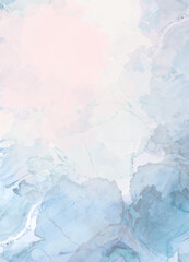 Dusty blue and pink watercolor fluid painting vector design card