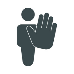 Social distancing Maintain a safe distance. Vector image. A man with an outstretched palm.